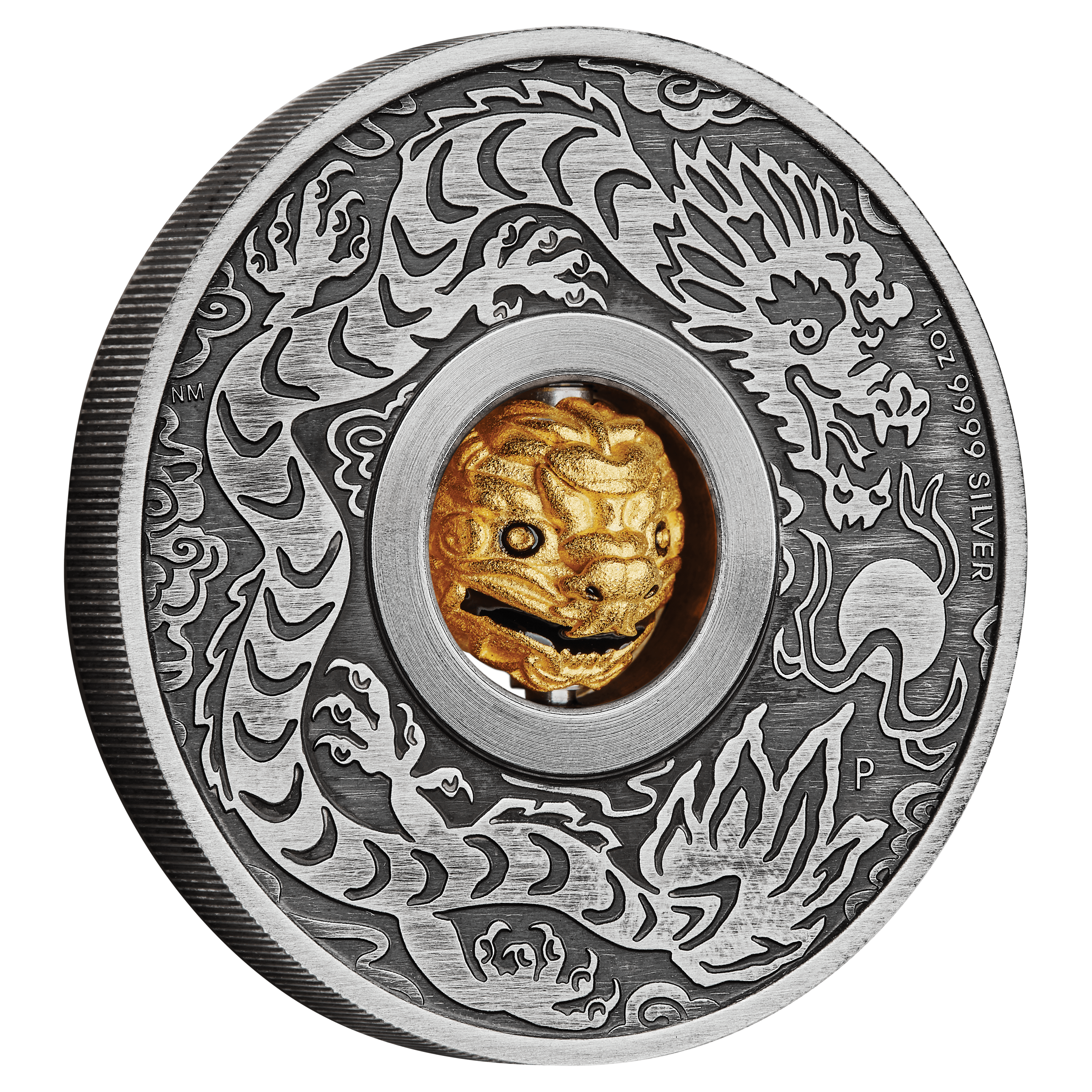 2024 Year of the Dragon Rotating Charm 1oz Silver Antiqued Coin 24P79AAA-2024-year-of-the-dragon-rotating-charm-1oz-silver-antiqued-coin