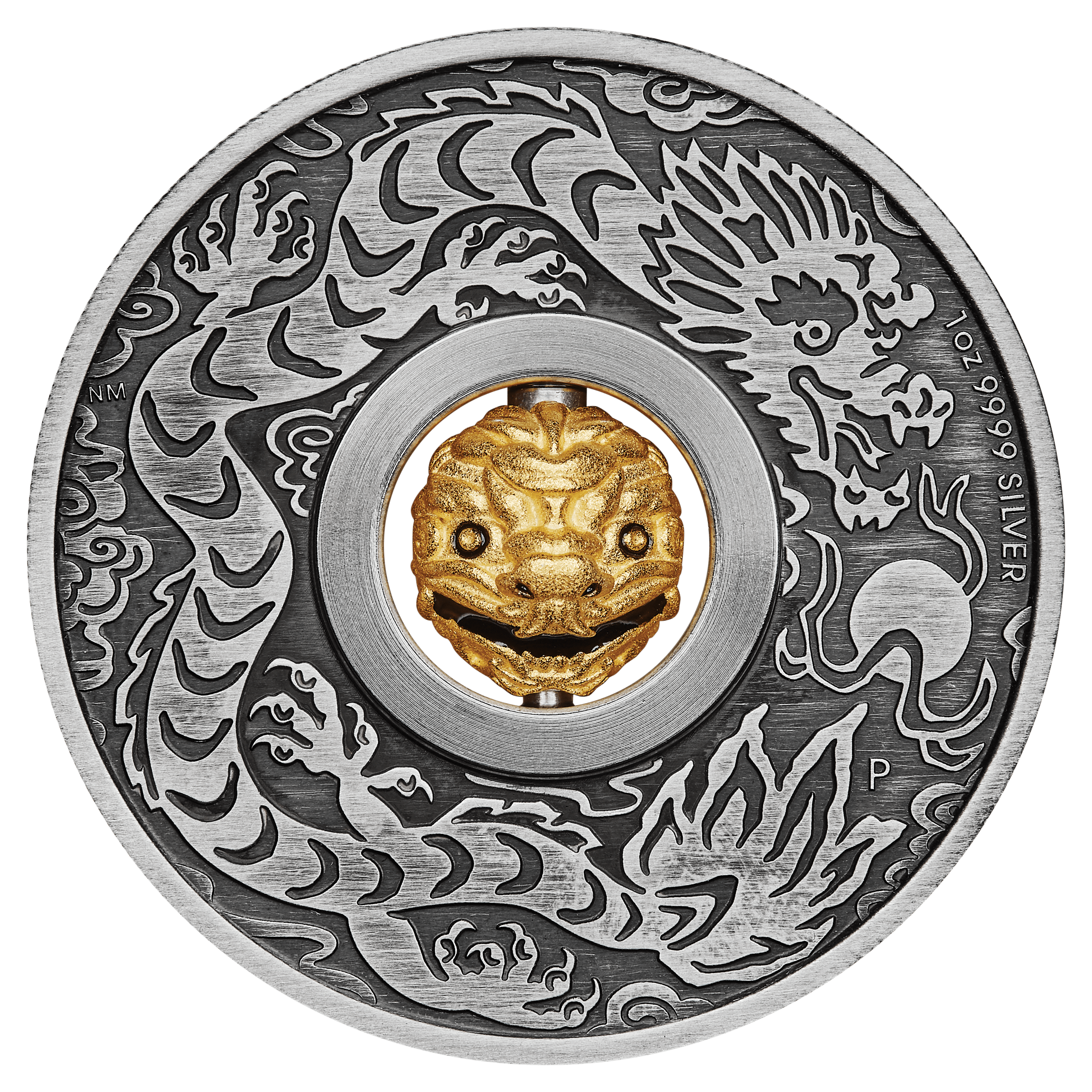 2024 Year of the Dragon Rotating Charm 1oz Silver Antiqued Coin 24P79AAA-2024-year-of-the-dragon-rotating-charm-1oz-silver-antiqued-coin