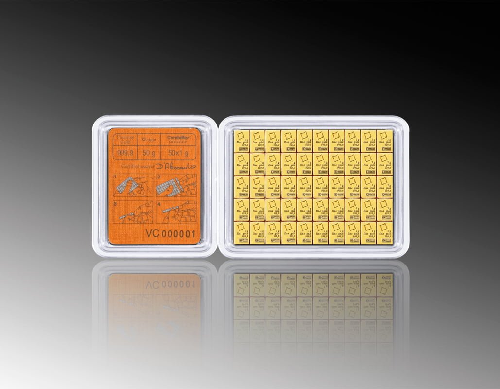 Valcambi VCB50GG-valcambi-50g-combibar-gold-bullion-bar-50-x-1g