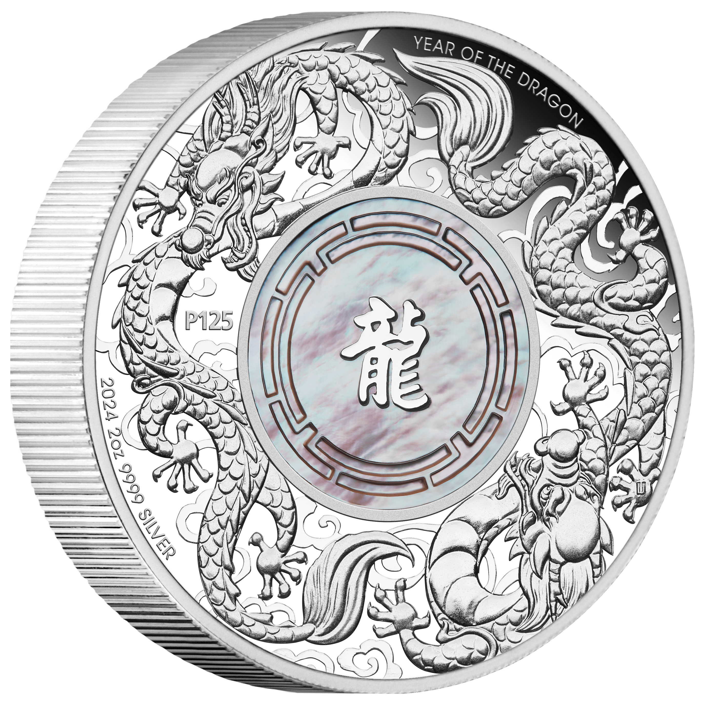 2024 Double Dragon with Mother of Pearl 2oz Silver Proof Coin 24P78AAA-2024-double-dragon-with-mother-of-pearl-2oz-silver-proof-coin