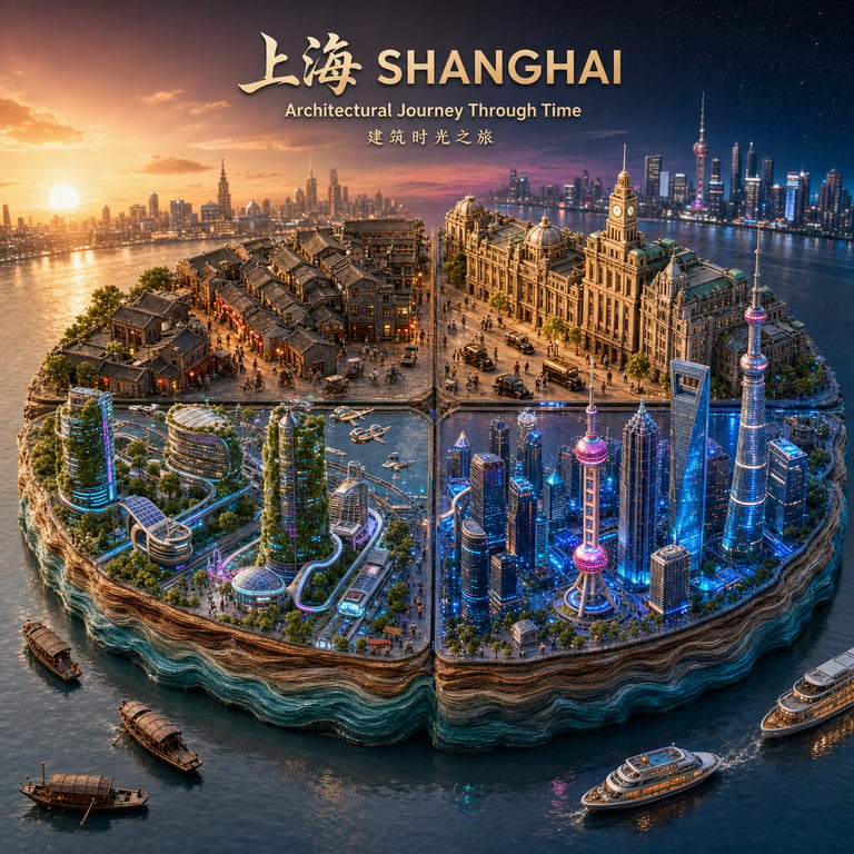 Shanghai Architectural Evolution 3D Miniature Diorama generated image