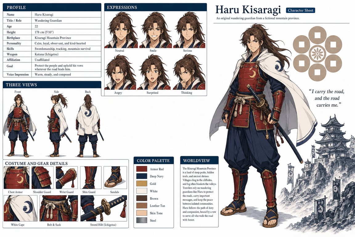 Original Samurai Anime Character Reference Sheet generated image