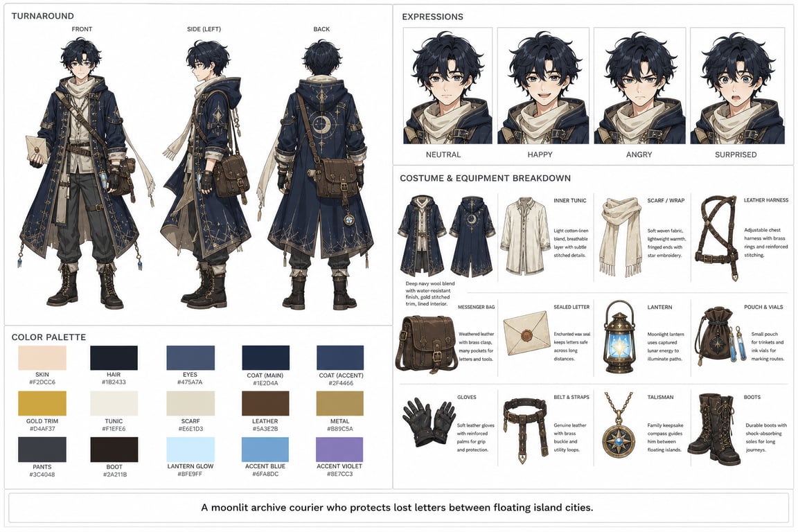 Studio Style Character Reference Sheet generated image