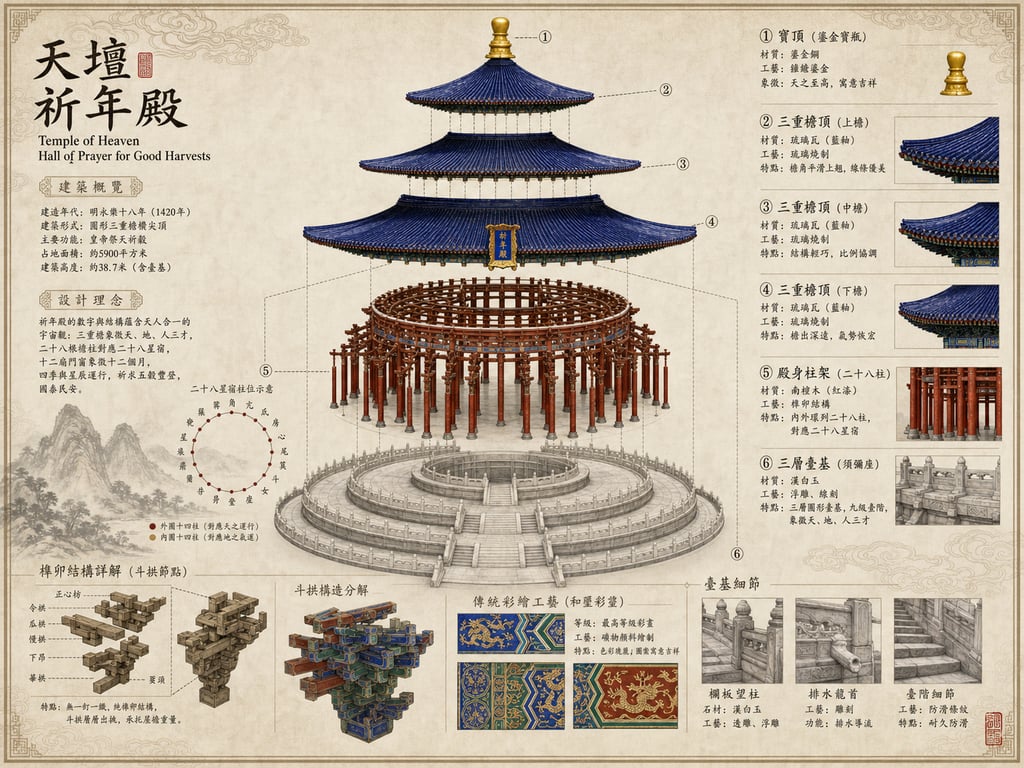 Precision Chinese Aesthetic Architectural Exploded View Of Temple Of Heaven Hall Of Prayer For Good Harvests generated image