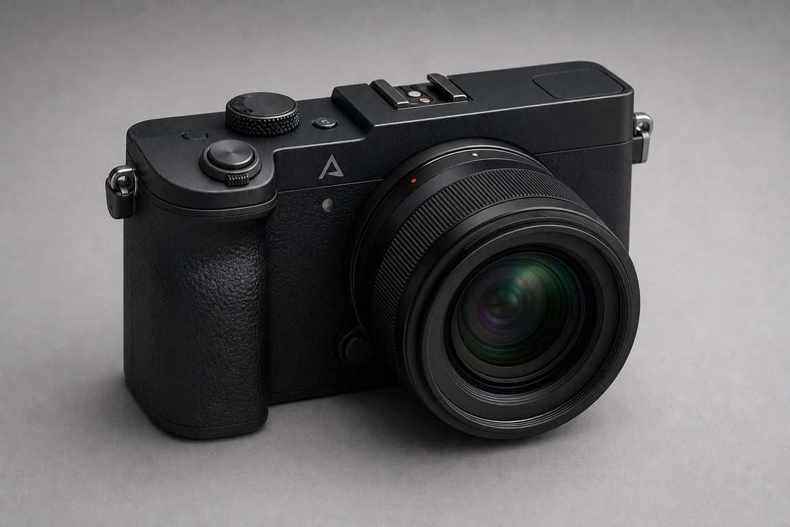 Hyper Realistic Cinematic Top Down Female Selfie Holding Camera At Urban Crosswalk reference image