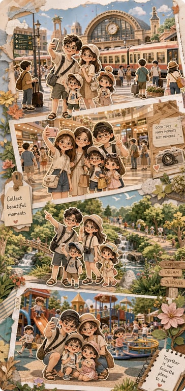 Kawaii Family Travel Paper Cut Collage generated image