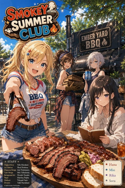 Slice Of Life Anime Girls BBQ Key Visual Poster generated image