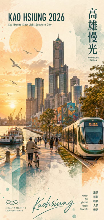 Kaohsiung Taiwan Watercolor Collage Travel Poster generated image
