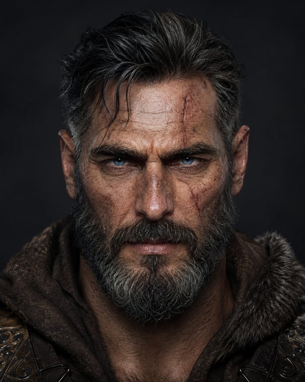 Cinematic Realistic Dark Fantasy Hooded Warrior Side Profile Portrait reference image