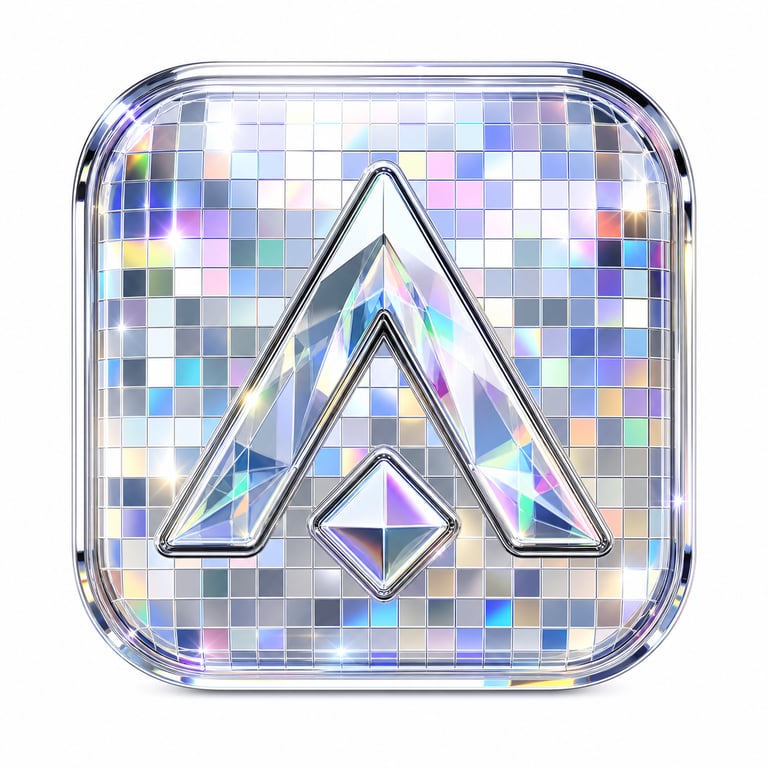 Premium 3D Rounded Square App Icon With Glass Chrome Disco Ball Mosaic generated image
