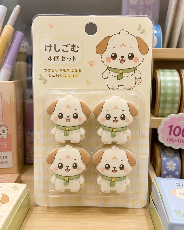 Japanese Style Chibi Character Packaged Mini Eraser Product Photo generated image