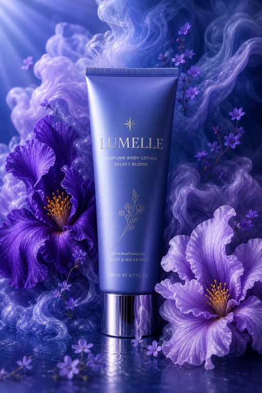 Ultra Realistic Luxury LUMELLE Periwinkle Blue Cosmetic Tube Photography generated image