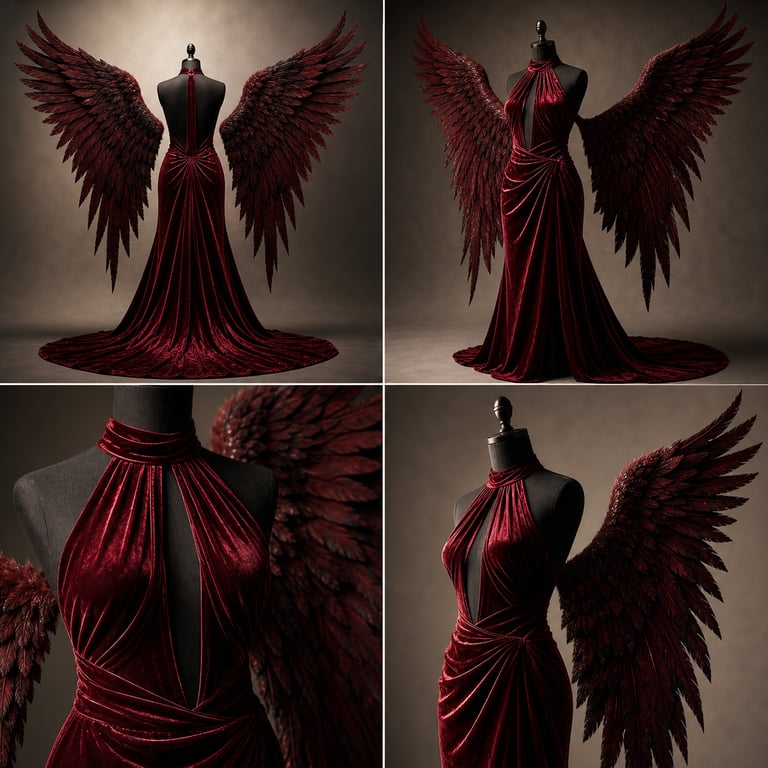 Luxury Fallen Angel Couture Editorial Collage Red Dress And Wings generated image