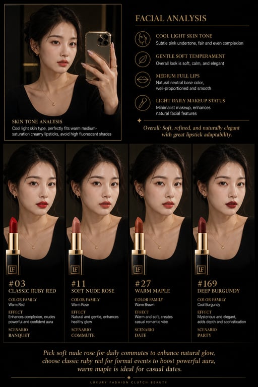 Luxury Fashion Clutch Lipstick Recommendation Infographic generated image