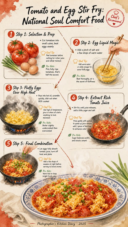 Hand Drawn Tomato Egg Stir Fry Recipe Infographic generated image