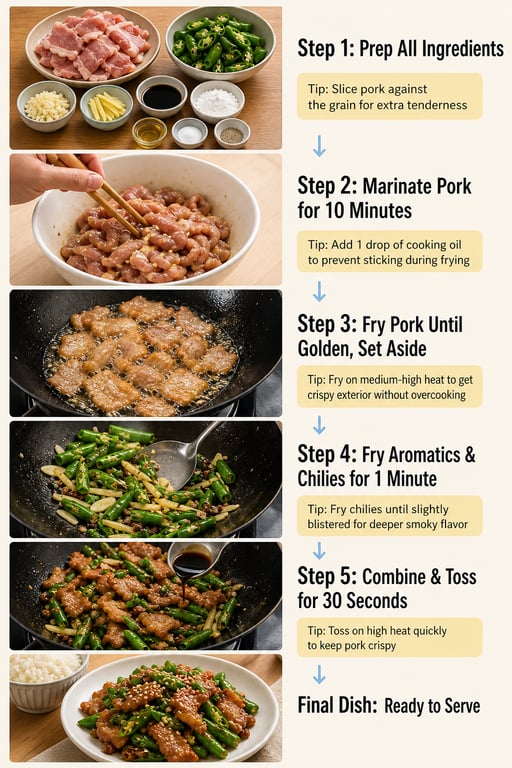 Realistic Style Fried Pork With Chili Production Flowchart generated image