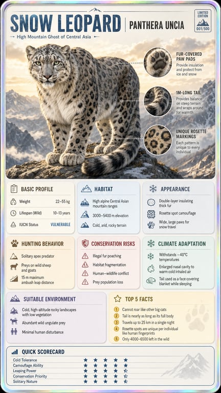Snow Leopard Collectible Science Encyclopedia Card generated image