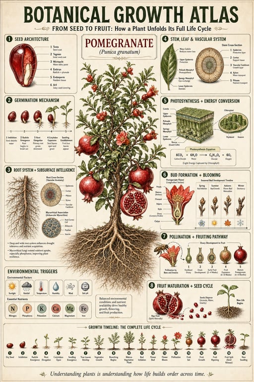 Vintage Pomegranate Botanical Growth Infographic Poster generated image