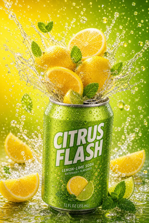 Fruit Burst Soda Can Commercial Photography generated image