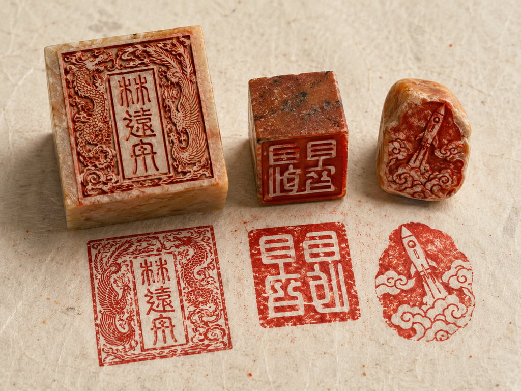 Traditional Chinese Seal Carving Stamp Set For Fictional Tech Entrepreneur generated image