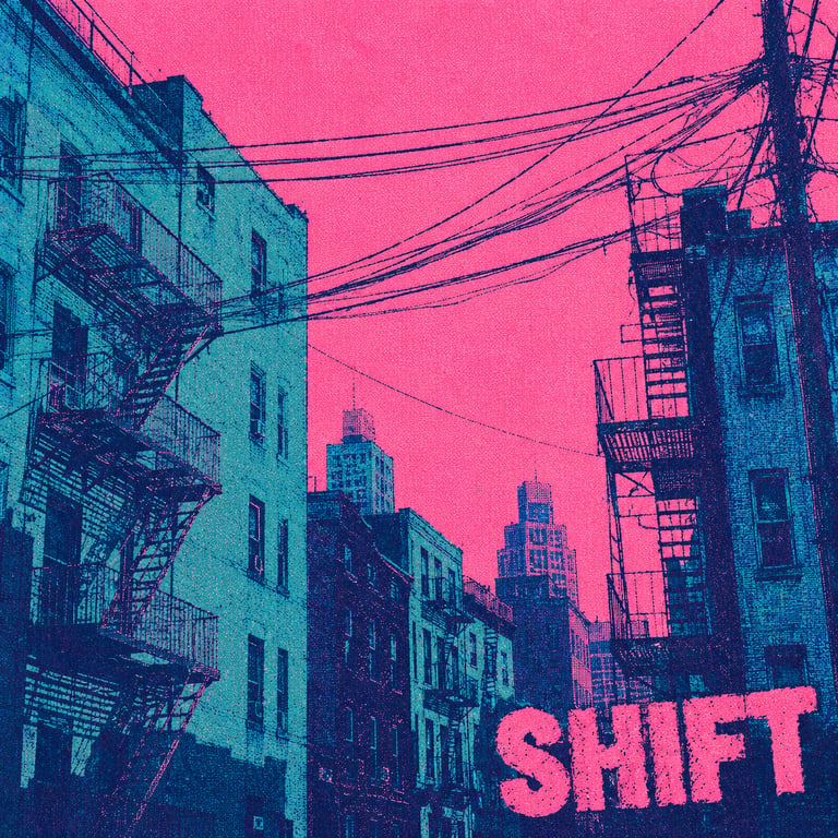 Duotone Risograph Urban Street Illustration With Shift Text generated image