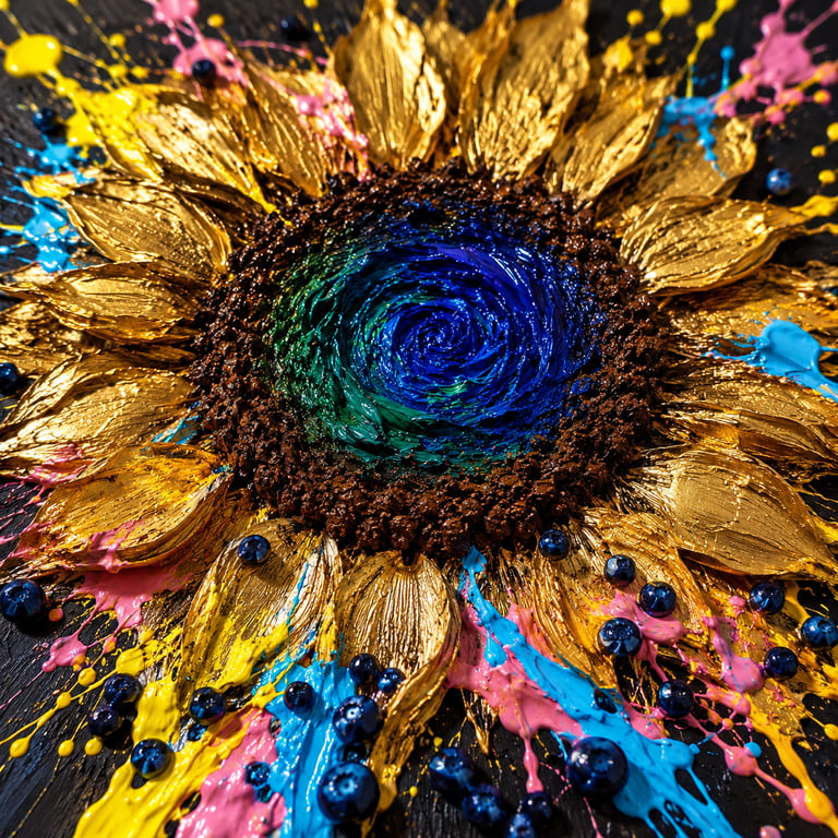 Abstract Impasto Psychedelic Sunflower generated image