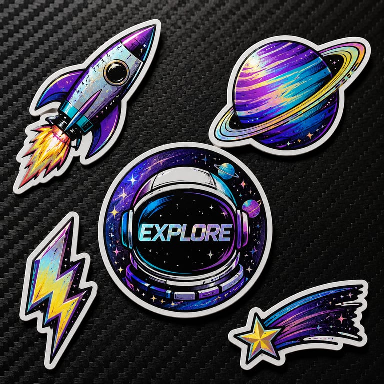 Space Themed Neo Traditional Holographic Die Cut Sticker Collection generated image