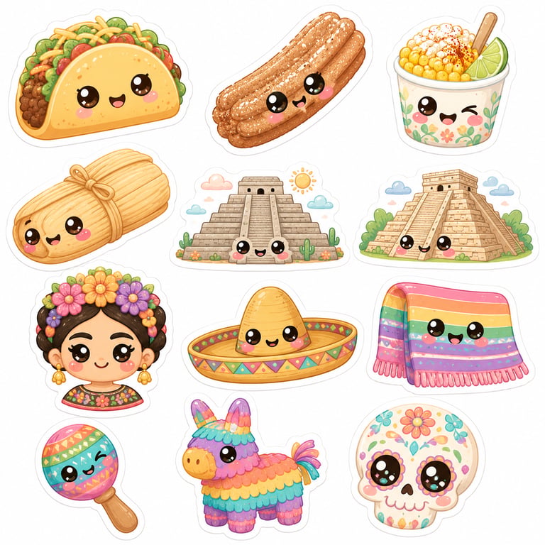Kawaii Mexican Themed Sticker Pack generated image