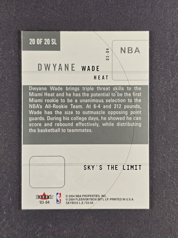 2003-04 SkyBox Limited Edition Sky's The Limit #20 Dwyane Wade Rookie Card RC