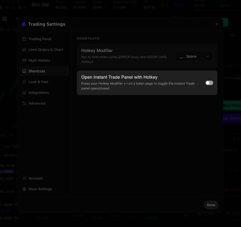 Instant Trade 快捷键