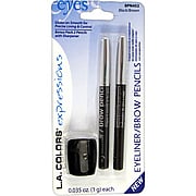 2 Eyeliner/Brow Pencils Brown/Black w/ Sharpener - 