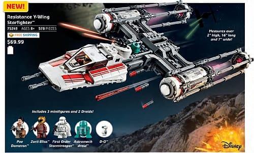 BabyCity Star Wars Resistance Y Wing Starfighter Item 75249 578 pc set Star Wars Resistance Y wing Starfighter a.k.a. wishbone features an opening minifigure cockpit folding landing gear 2 spring load...
