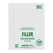 Filler Paper 3-Hole Punch Sugar Cane Filler Paper 11'' x 8 1/2'', College Rule - 
