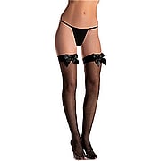 Fishnet Thigh Highs w/Bow Black One Size - 