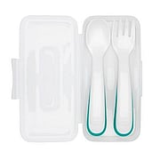 Tot On-The-Go Plastic Fork & Spoon Set w/ Travel Case Teal - 