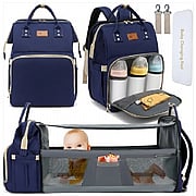 Diaper Bag w/ Changing Station and Sunshade Bassinet Blue -	