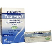 Organic Tush Wipes Medicated Single Use Packet Individual Flushable Moist Wipes with Aloe Vera & Vitamin E - 