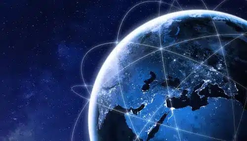Planet Earth with illuminated network connections, symbolizing global referral opportunities at eXp Realty.
