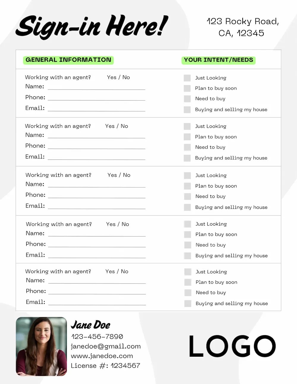 Have an agent or no and visitor intent sign in sheet WebP