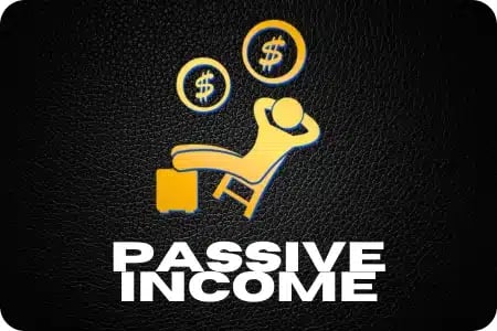 Gold icon of a relaxed person reclining with dollar signs above,