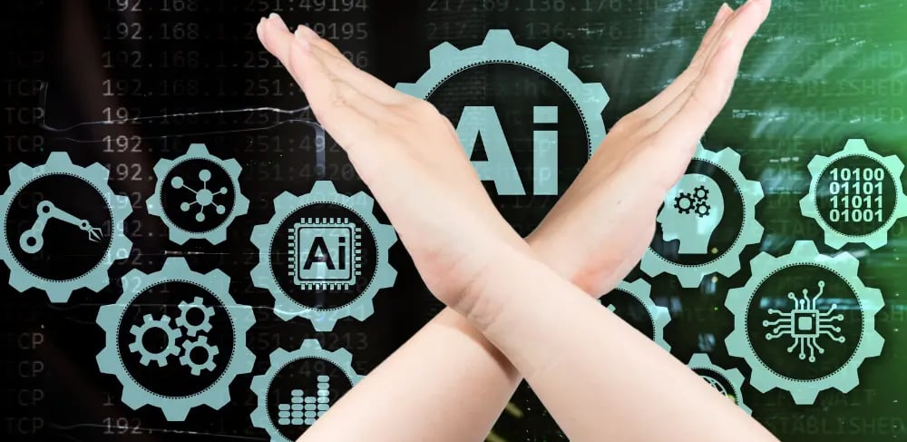 Understanding AI Limits - Hands Framing AI Gears and Binary Code Indicating the Need for Human Oversight in Real Estate Tech