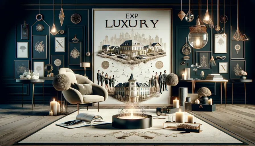 Opulent interior with 'eXp Luxury' branding, showcasing the high-end segment of eXp Realty's real estate offerings.