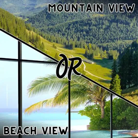 a collage of a mountain view