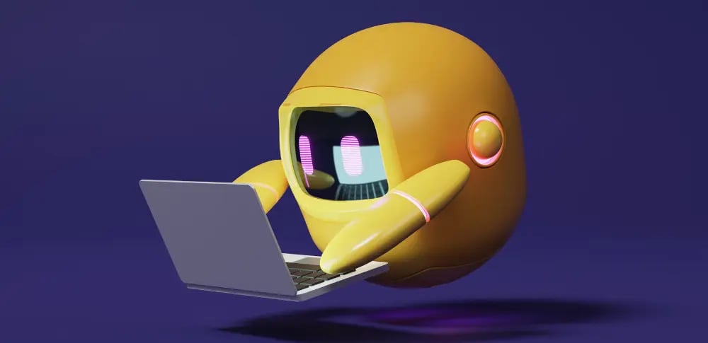 Futuristic AI Bot Using Laptop - Guide to Starting with ChatGPT in Real Estate Today