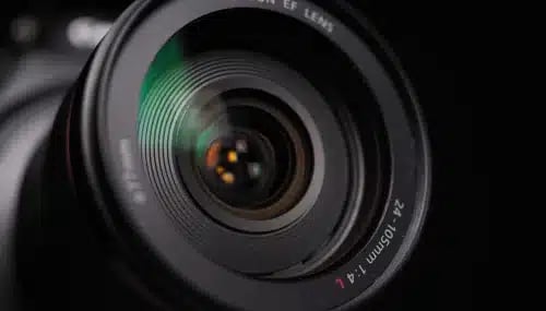 Professional camera lens used by buyer agents for visual presentations