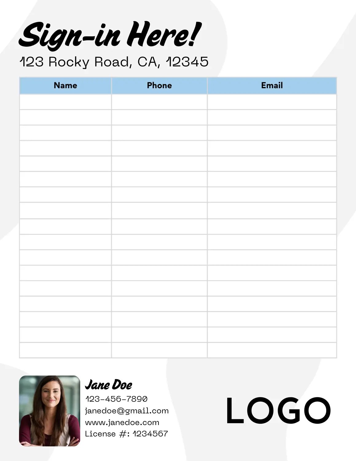 Simple Open House Sign-in Sheet