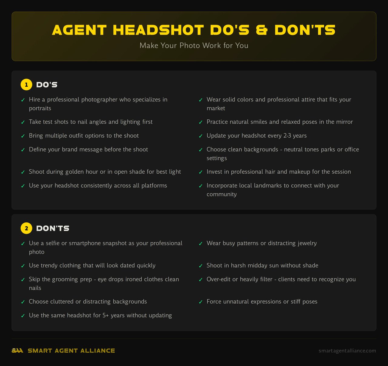 Infographic: Agent Headshot Do's & Don'ts - The Essential Guide to Real Estate Agent Headshots: Tips & Examples