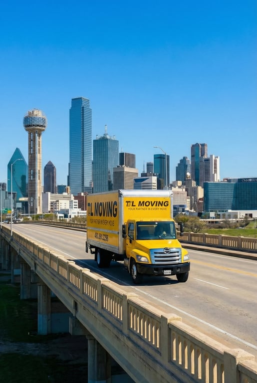 TL Moving truck driving through Dallas