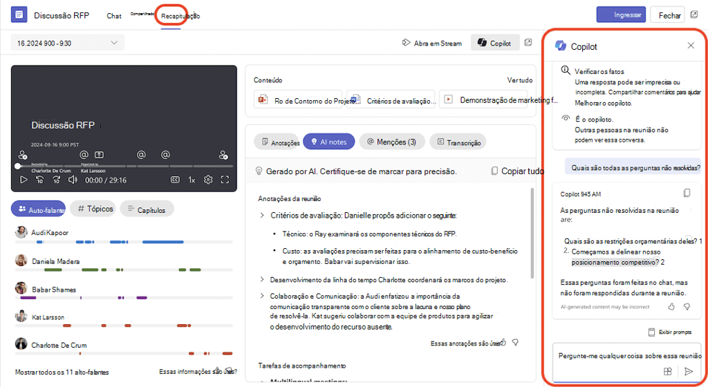 Usando Copilot no Microsoft Teams