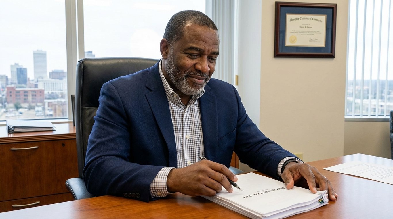 Confident Memphis business owner at their desk